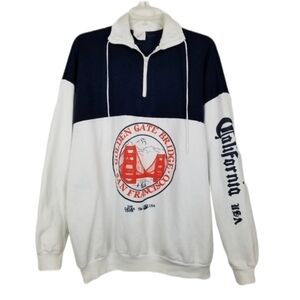 Vintage USA Sweatshirt Golden Gate Bridge Puffy Graphic 1/4 Zip Pull Over Collar